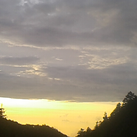 今朝の気温は12 度、晴れ。鳳凰小屋からの三つ峠方面の朝焼けが綺麗でした。