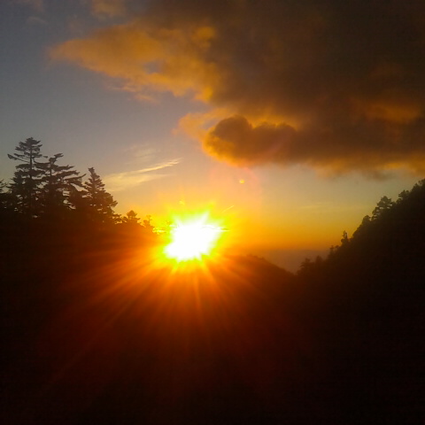 小屋からの今朝の日の出。気温は9 度でした。